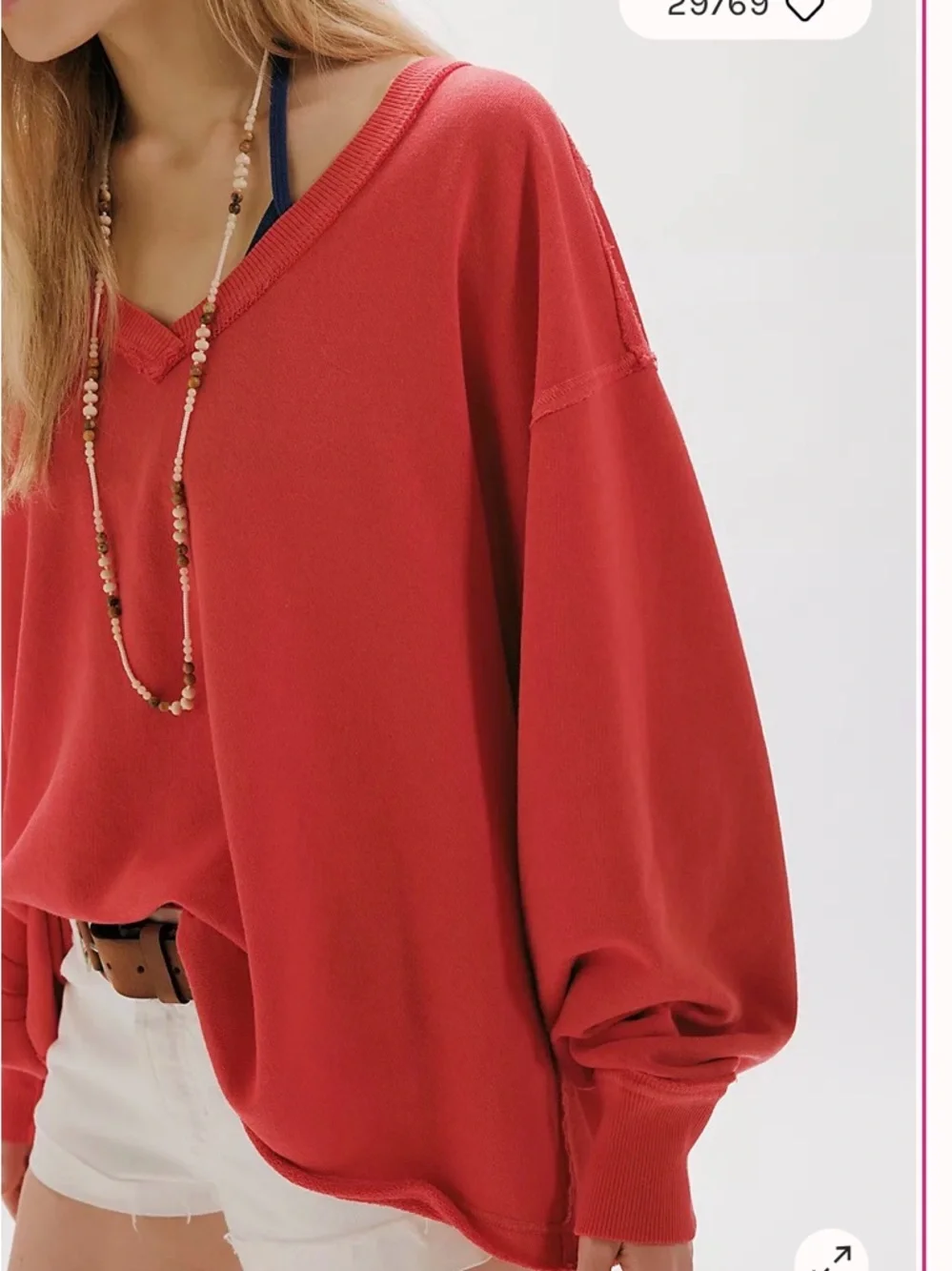 NWOT Free People We The Free Venice V-Neck Sweatshirt in Flame Red Size Large - Picture 2 of 4